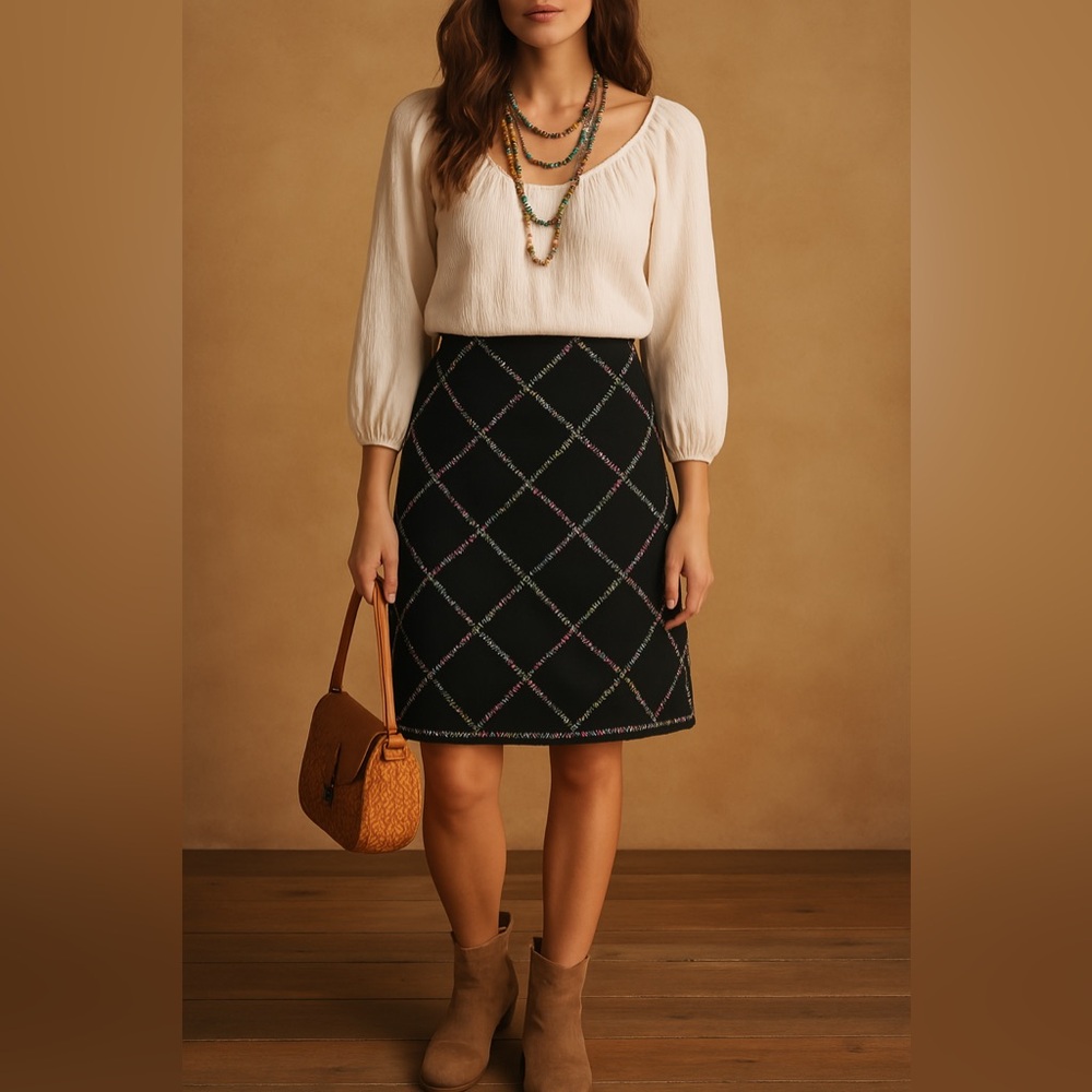 Vintage Margaret Godfrey Suede Leather Skirt Boho Y2K Patchwork Sz 6 - Picture 13 of 13